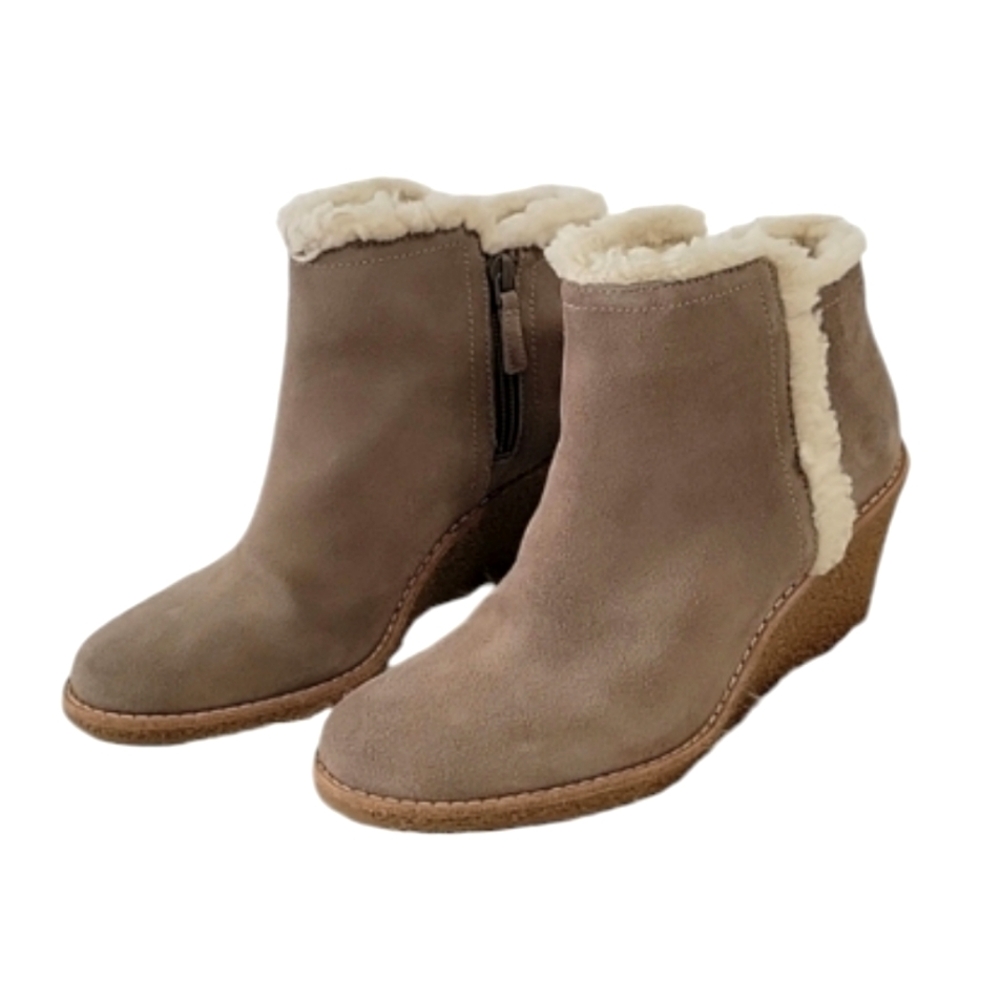 Cole Hann Michelle faux fur lined suede wedge ankle boots women's size 7
